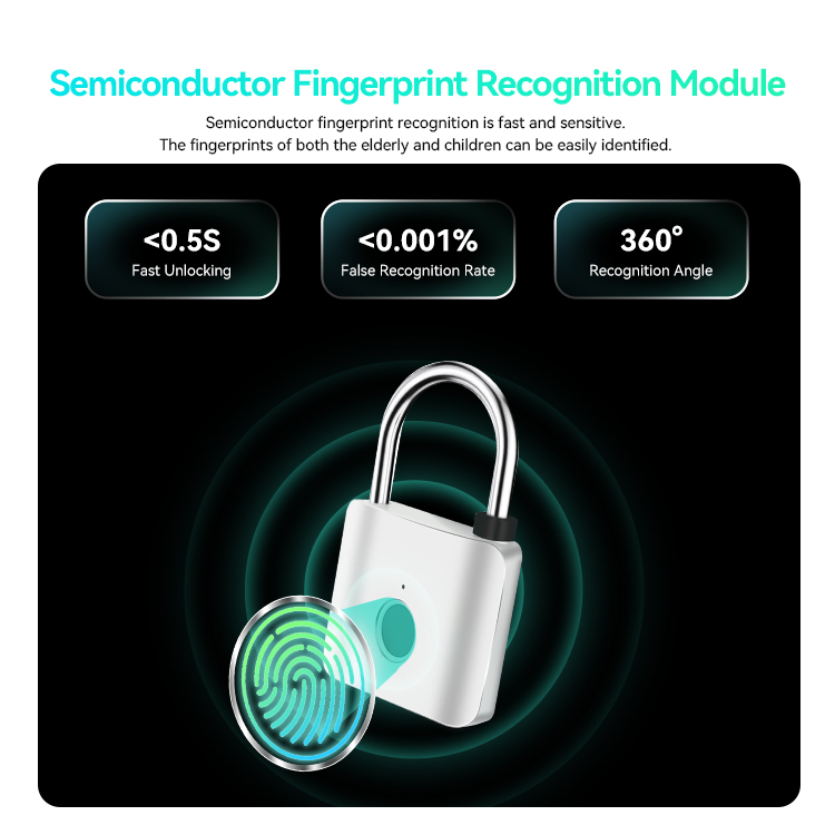 OEM ODM Tuya APP Control Smart Lock Padlock USB-C Chargeable IP65 Outdoor Waterproof Fingerprint Padlock with Key Backup