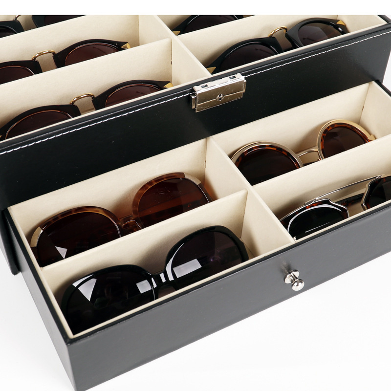 Leather 12slots Sunglass Box Multiple Eyeglasses Eyewear Display Case with Drawer