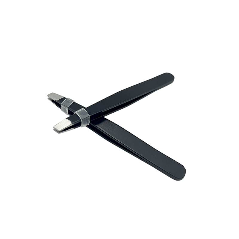 Customized Stainless Steel Anti-Static Brow Tweezers Black Slanted Hair Removal Eyebrow Clip Tweezer with Private Label