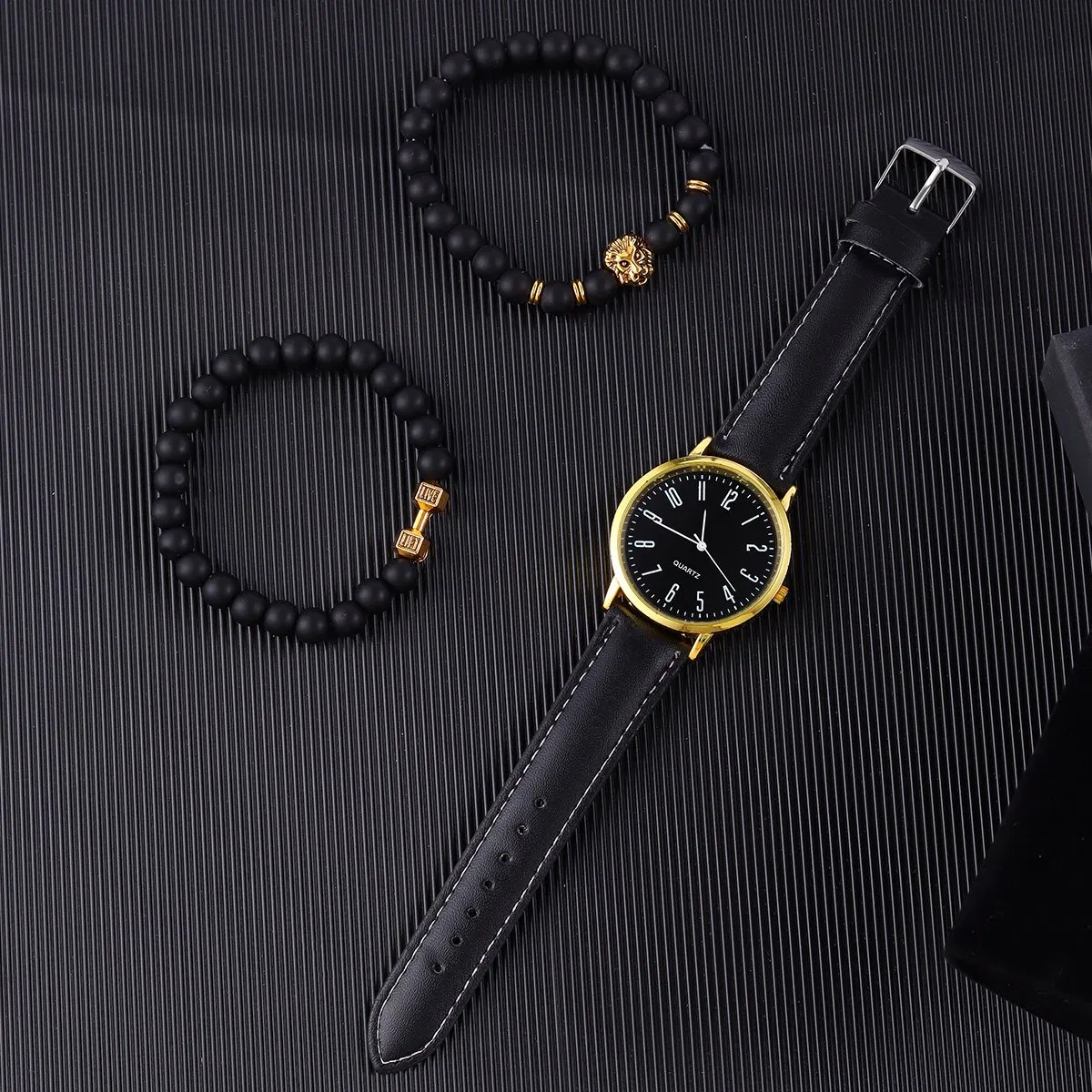 3-Piece Men's Digital Watch and Beaded Bracelet Set