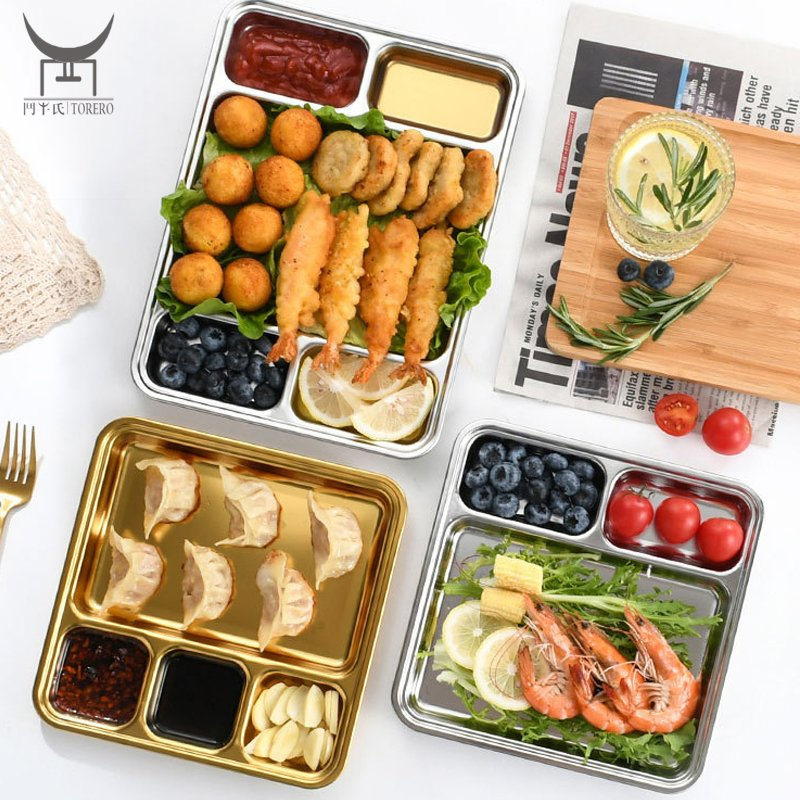 304 Stainless Steel Portion Control Plate, Divided Sauce Dishes for School Kids Adults Lunch Dinner