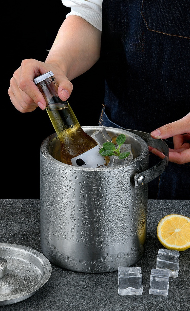 Portable Stainless Steel Ice Barrel Champagne Beer Wine Bucket
