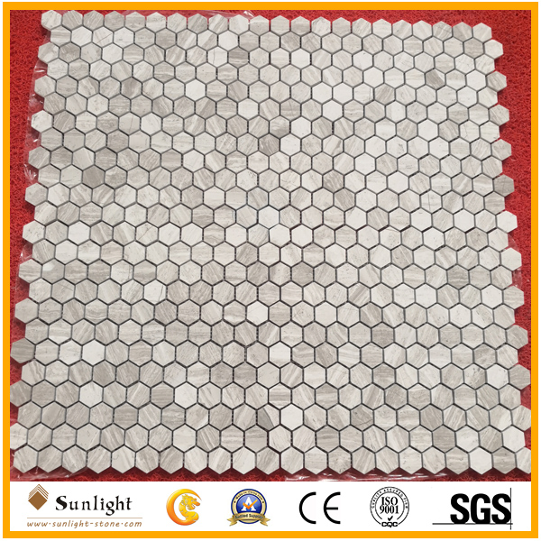 Мозаика из натурального дерева и белого мрамора