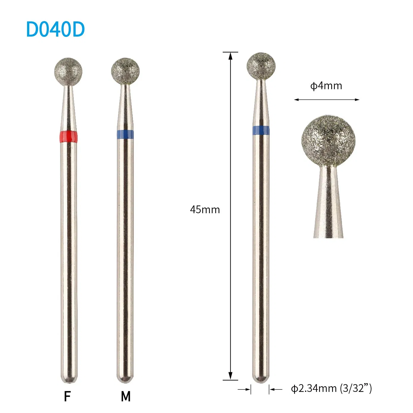 4.0mm Sphere Top Quality Diamond Coated Nail Beauty Cuticle Treating Rotary Burr
