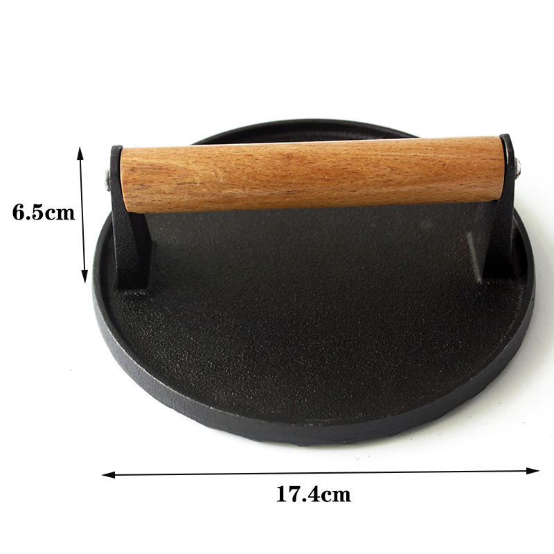 Custom Cast Iron Meat Press Stuffed Steak Burger Press Bacon Presser Cast Bamboo Wood Iron Grill Press