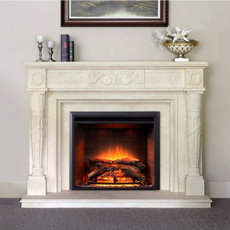 Luxury Decorative White Marble Fireplace Mantel with Women Sculptures