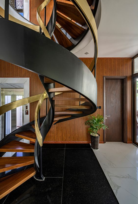 Antique Steel Staircase Wrought Iron Steel Curved Staircase Marble Step Spiral Staircase Design