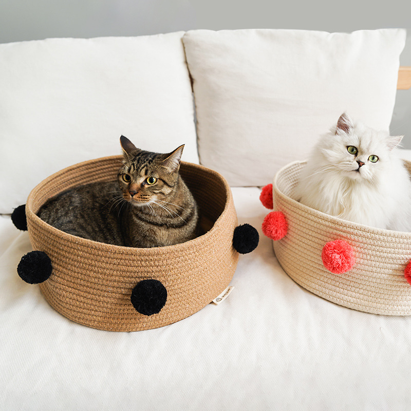 Woven Cotton Rope Fully Enclosed Pet Cat Nest Bed House Storage Holder