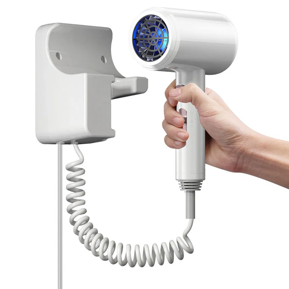Hot Sale Blue Light Wall Mounted 1800W Constant Temperature Negative Ionic Electric Hair Dryer in Black/White Made of ABS Plastic for Hotel/Home/Guesthouses