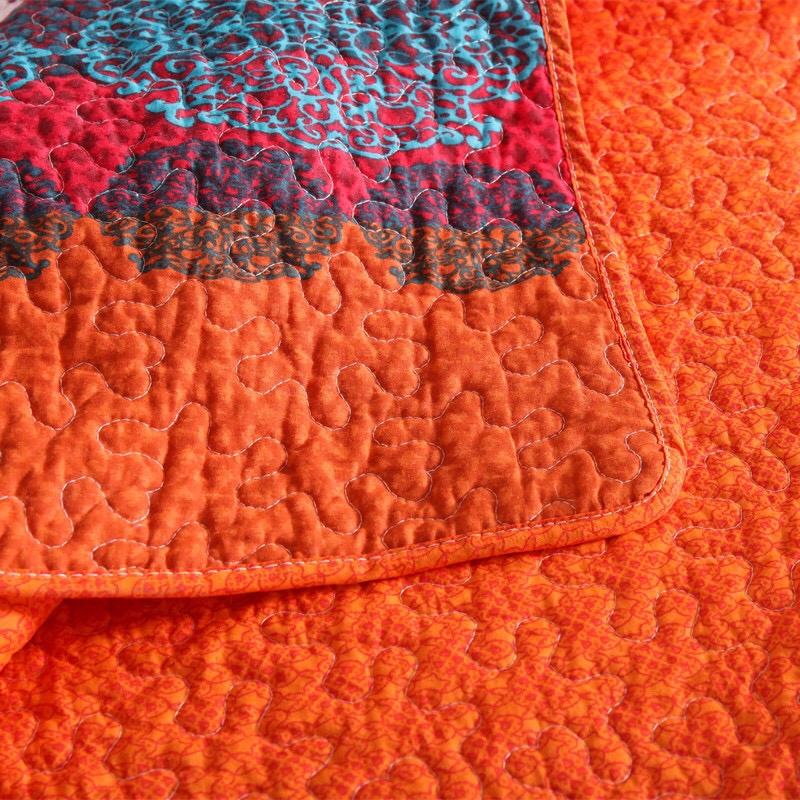 Quilted Bedspread Orange 100% Cotton Home Hotel Textile Printed Quilt Bedroom Bedding Set 2 Soft Pillowcases Queen King Size Bedspread Supplier