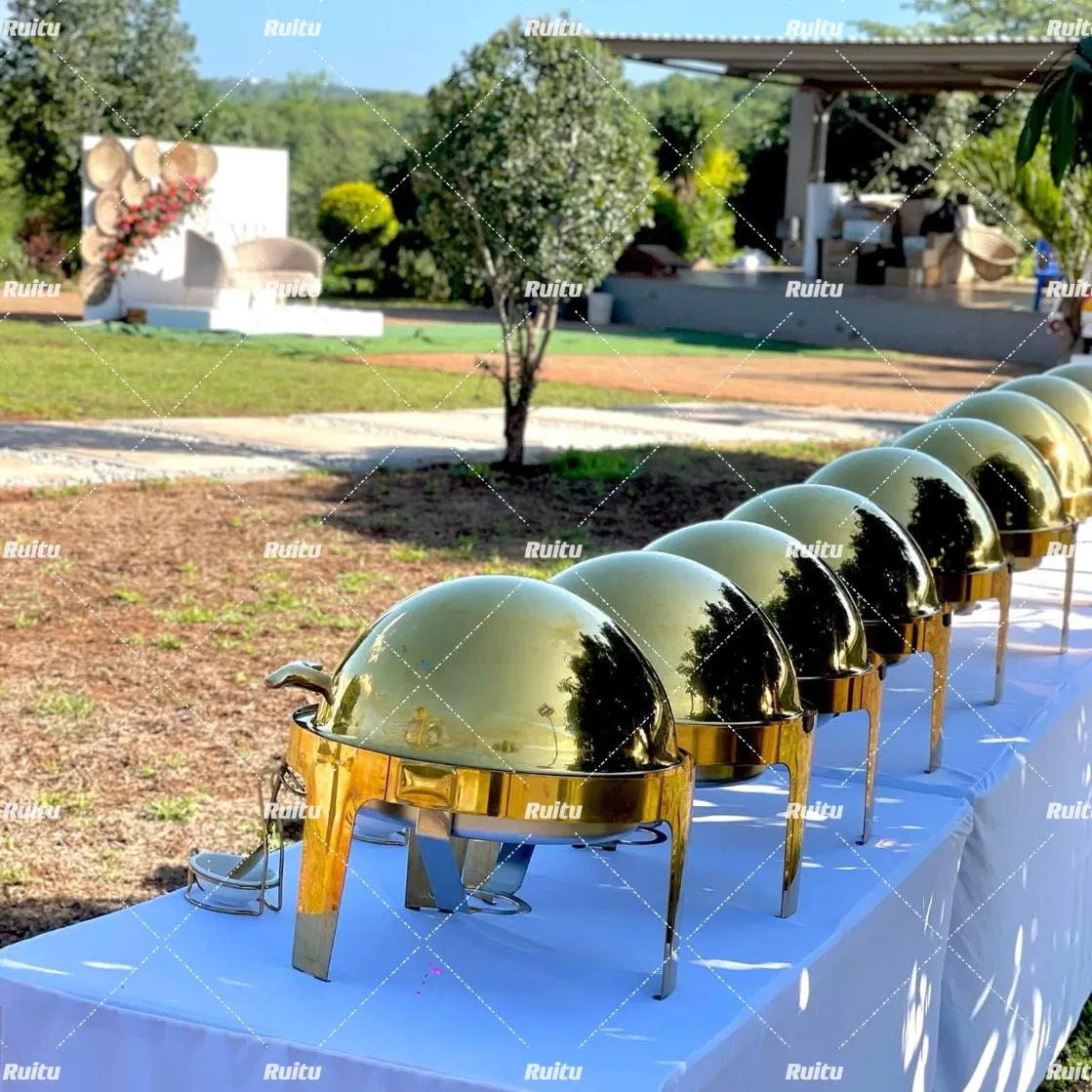 Buffet Catering Equipment Economy Roll Top Chaffin Dishes with Glass Window 9L Stainless Steel Chafing Dish Party Wedding Food Warmer Golden Chaffing Dishes