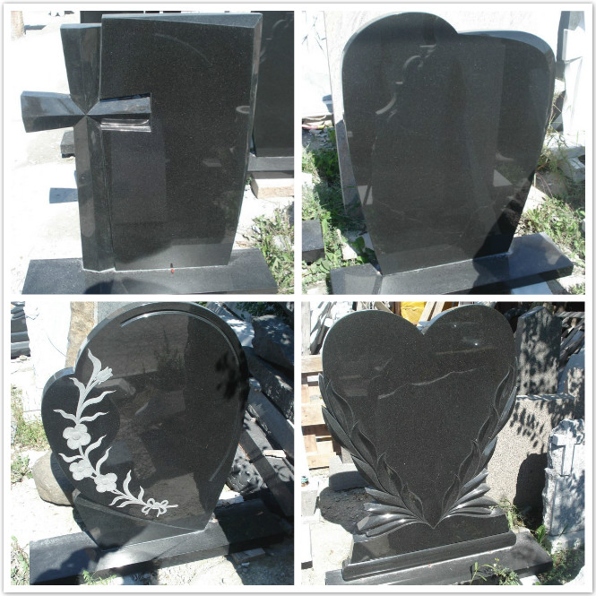 China Shanxi Black Granite Diamond Carved Upright Tombstone