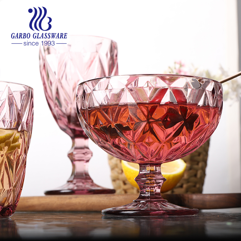 Free Sample Wholesale Home Decor 300ml Grey Color Footed Glass Ice Cream Bowl