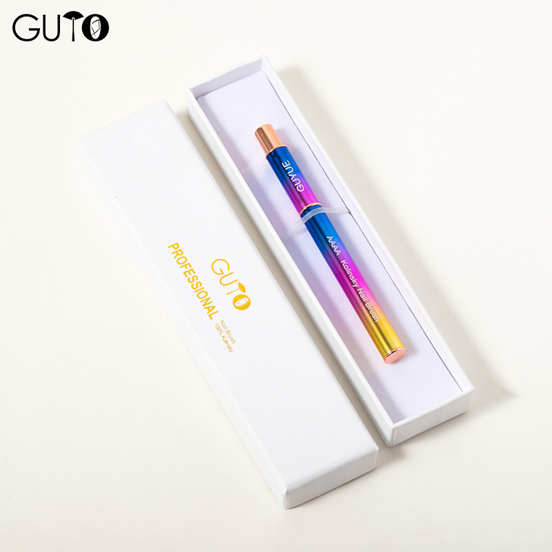 New Arrival Rainbow Color Metal Handle 100% Kolinsky Handle Nail Brush