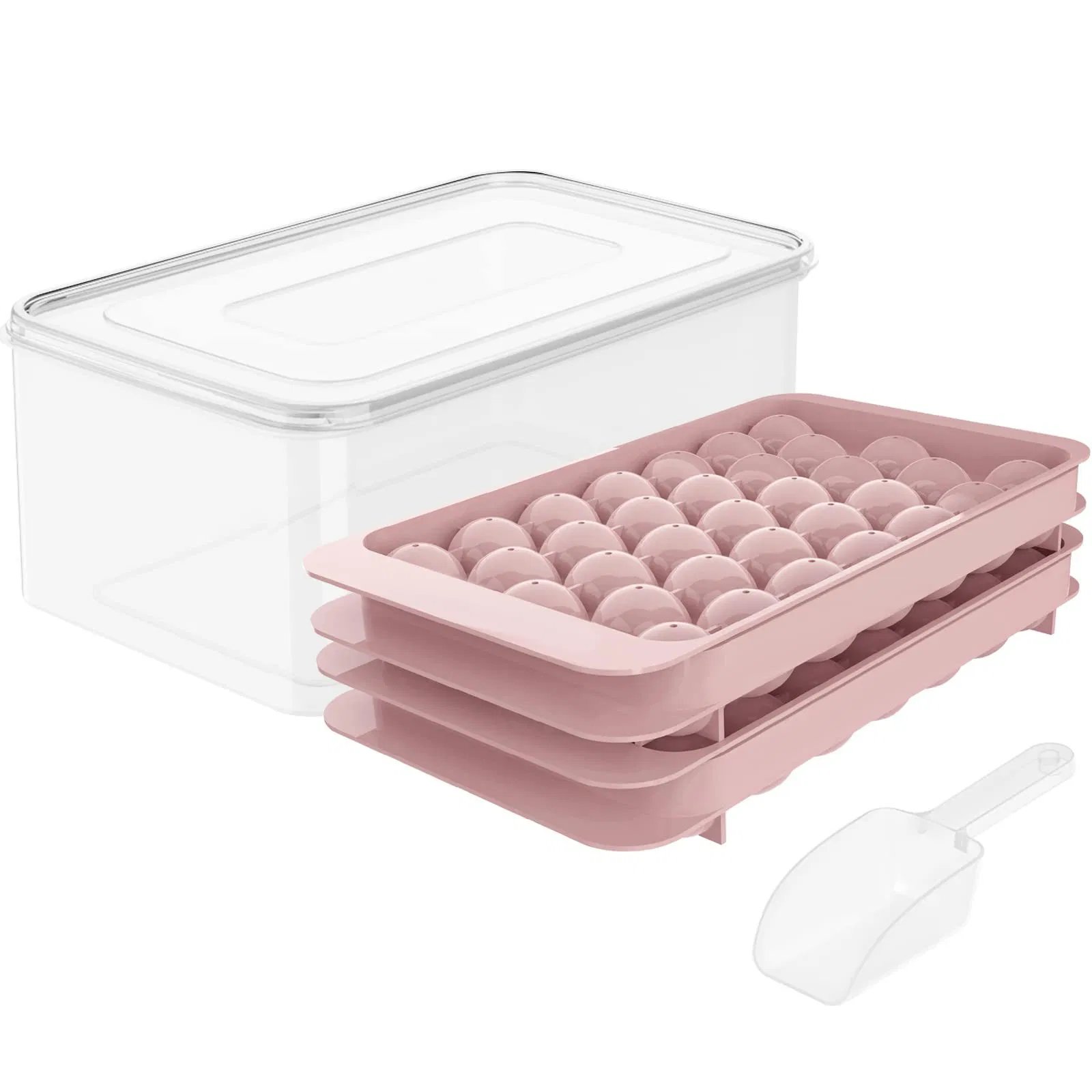PP Plastic Mini Round Ice Ball Maker Mold Ice Cube Tray with Lid and Bin