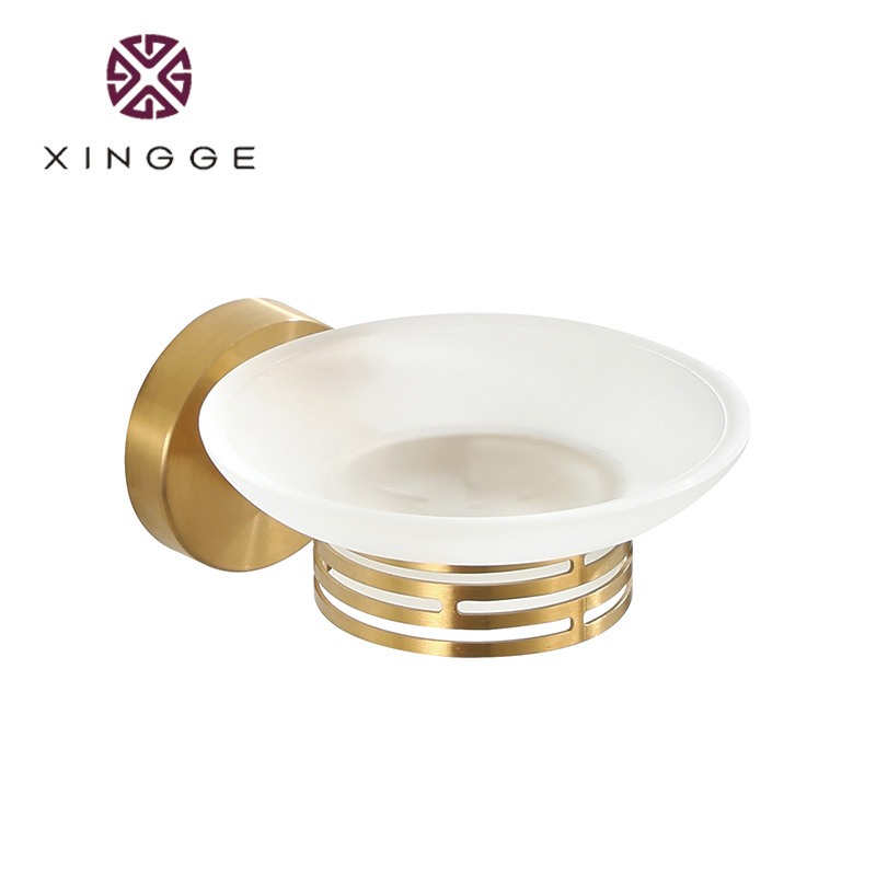 Made of China Bathroom Luxury Easy Install Wall Mounted Gold Stainless Steel Soap Dish Holder Bathroom Accessories Toothbrush Holder