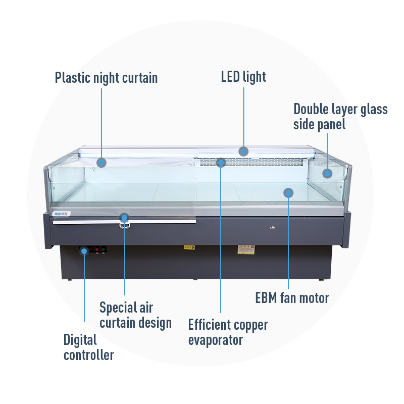 Commercial Supermarket Fresh Meat Display Chiller Food Freezer Deli Food Remote Type Square Glass Door Showcase Refrigerator