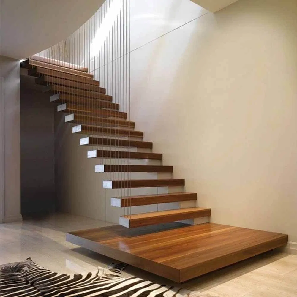 Ace Modern Design Wooden Straight Stair Floating Staircase