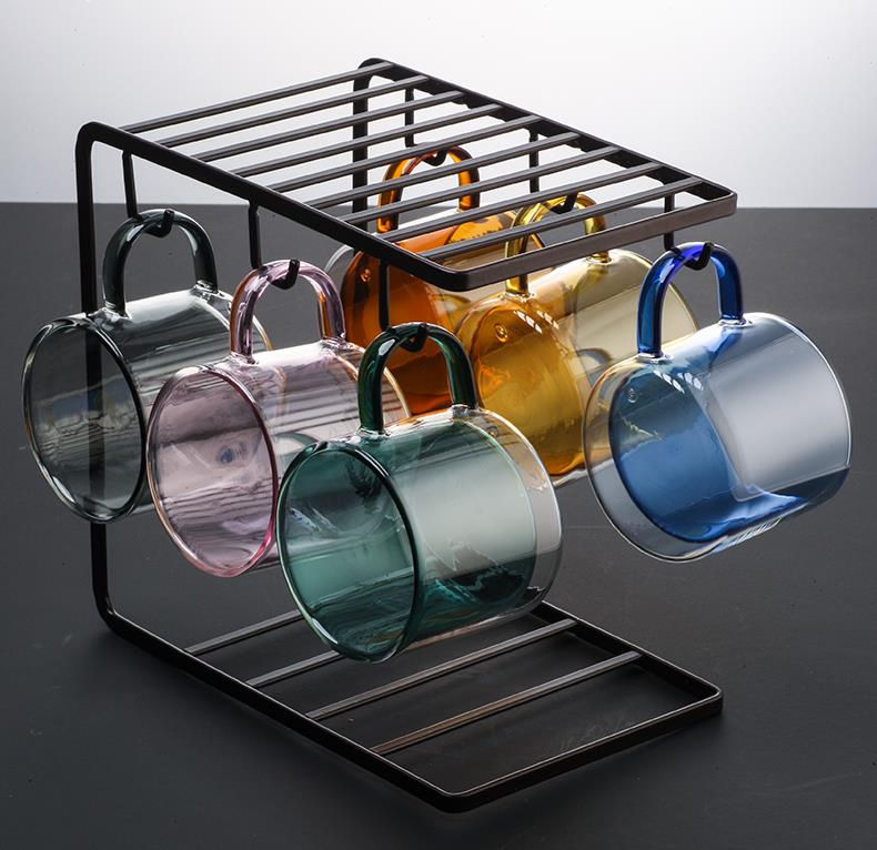 Factory Double Wall Glass Color Cups with Glass Handle