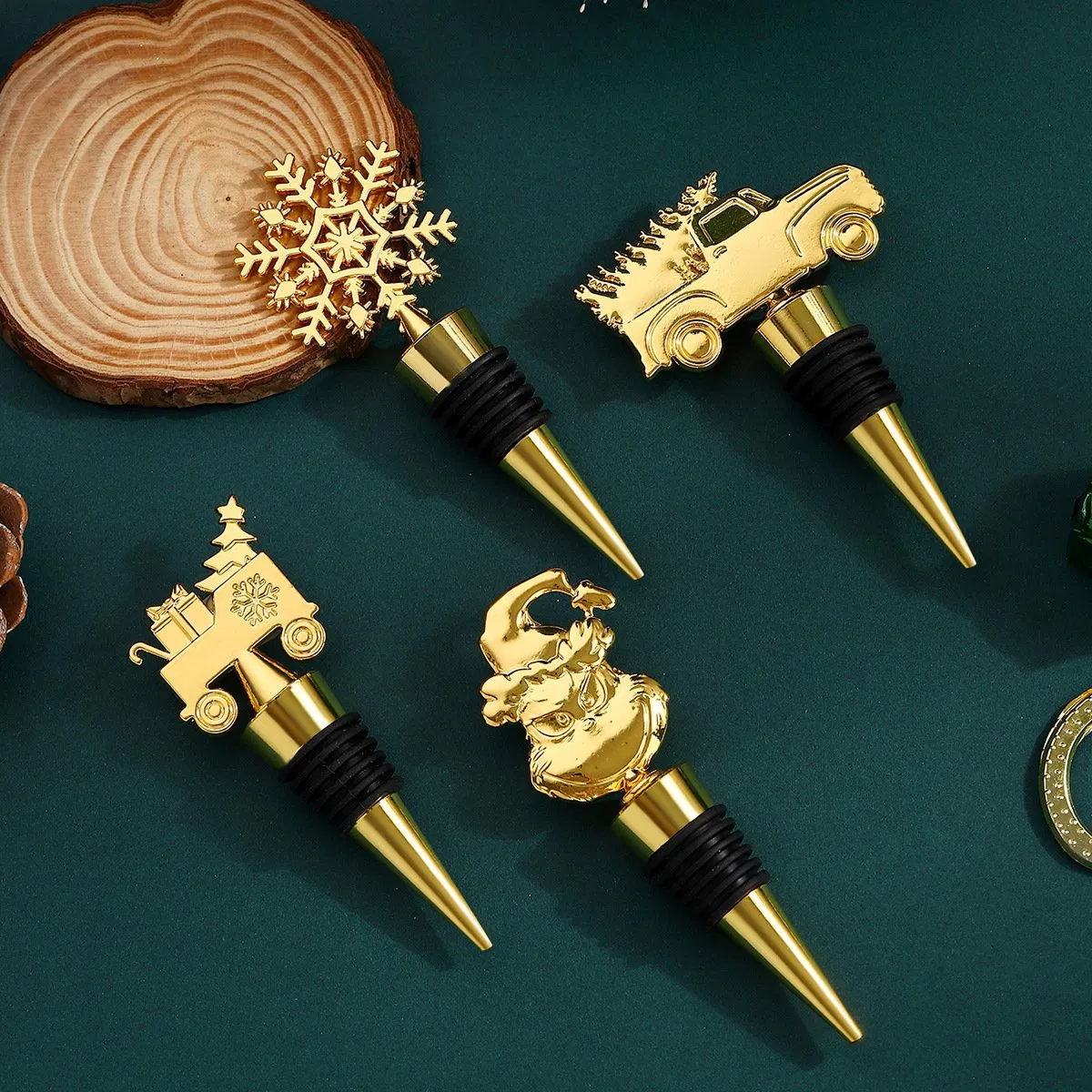 Christmas Metal Wine Bottle Stopper Train Santa Snowflake Reusable Wine Bottle Sealers