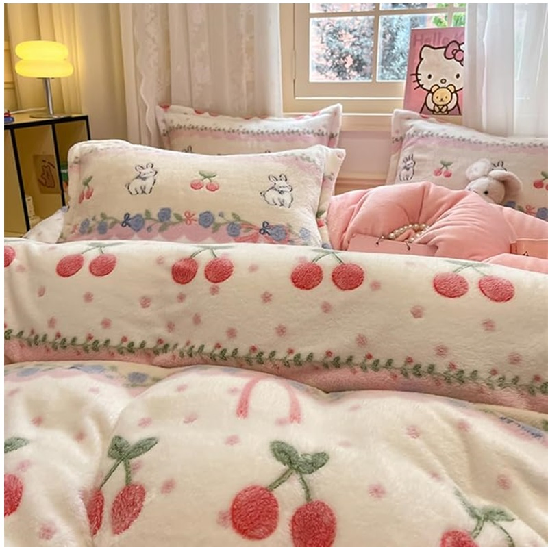Cute Kawaii Winter Microfiber Bedding Set for Toddler Teen Girls Women Kids