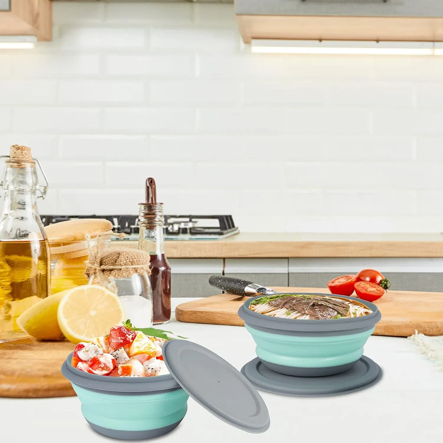 Outdoor Portable Travel Food Bowl 3-Piece Picnic Lunch Bowls Collapsible Dinnerware for Camping