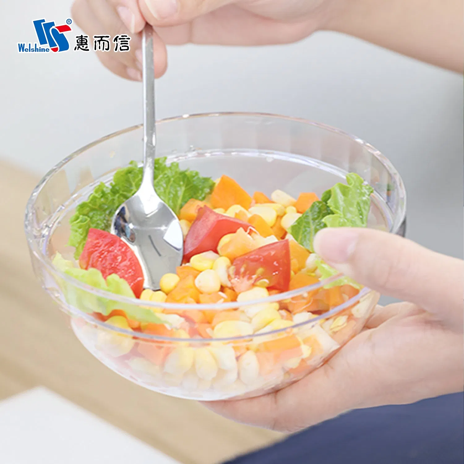 Restaurant Buffet Serving Clear Round Plastic PC Mixing Salad Bowl