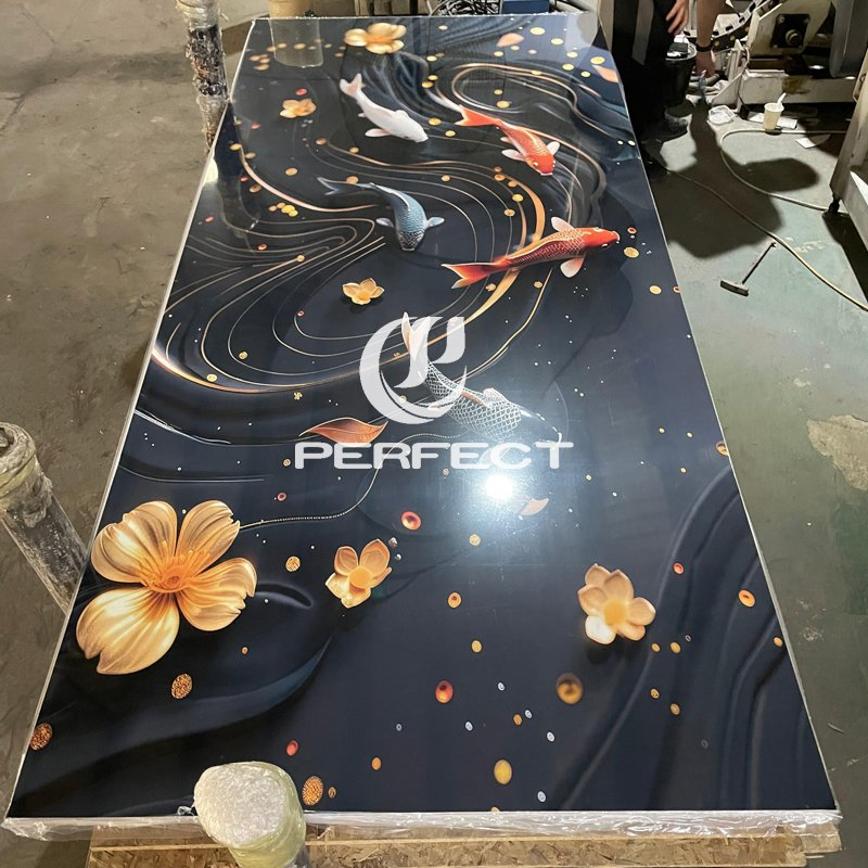 High Surface Gloss, Three-Dimensional Effect, Scratch-Resistant, Wear-Resistant, Easy to Install. High-Quality PVC Marble Sheet, Suitable Interior Decoration.