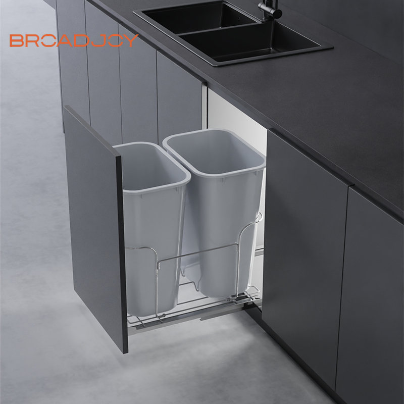 Soft Close Locked Pull-out Plastic Dustbin 35 Liters Trash Bin Furniture Hardware Garbage Container Bin Kitchen Cabinet Waste Recycle Storage Bin