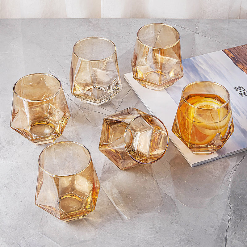 Customized Luxury Brick and Stone Design Amber Water Glass for High-End Occasions