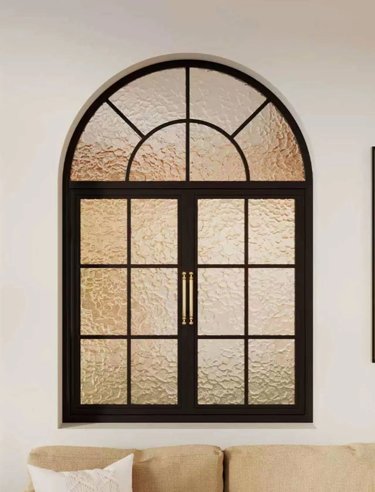 Best Factory Price Round Window Frame Center Circle Shaped Iron Window Grill Design Aluminium Arch Window