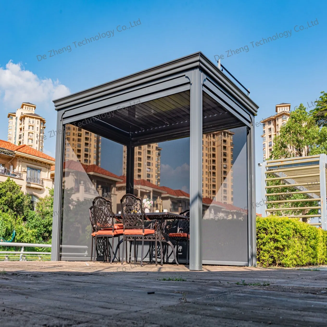 New Design Outdoor Garden/Party/Camping/SPA/BBQ Furniture Pergola Aluminium Outdoor Gazebo with Awning Cover Electric Open Patio Roof Louvred Remote Control