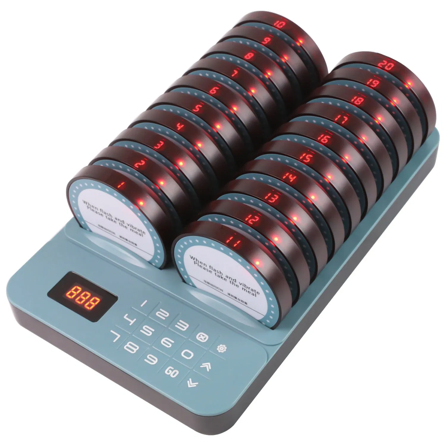 Wireless Restaurant Pager System 20 Coasters 300 Meters Food Truck