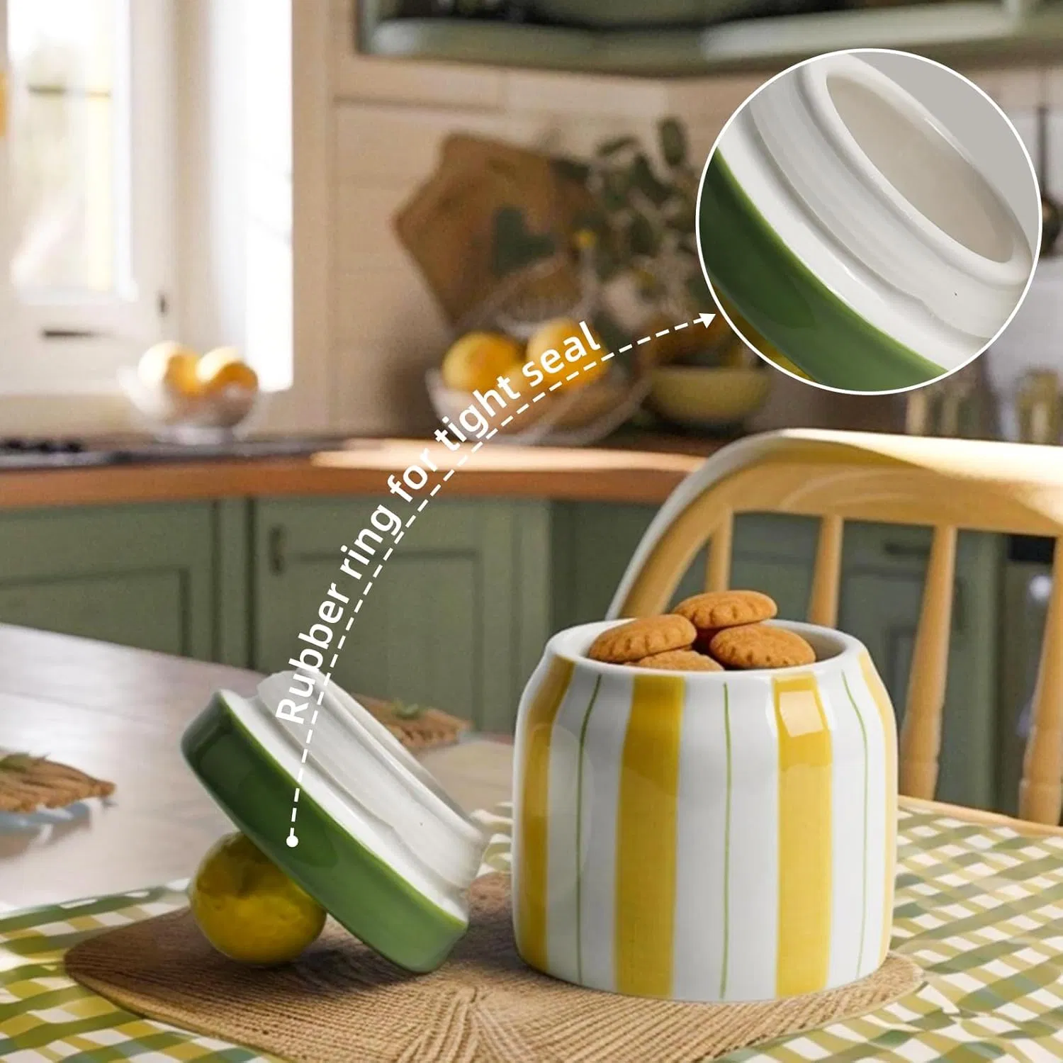 Hand Painted Lemon Ceramic Spice Sugar Jar with Lids for Kitchen