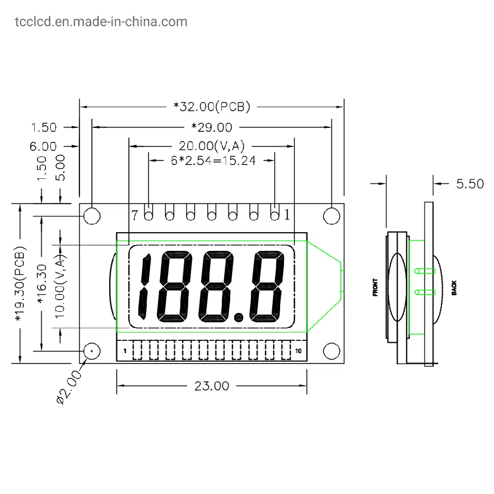 Модуль LCD дисплей 7-сегментный, синяя подсветка