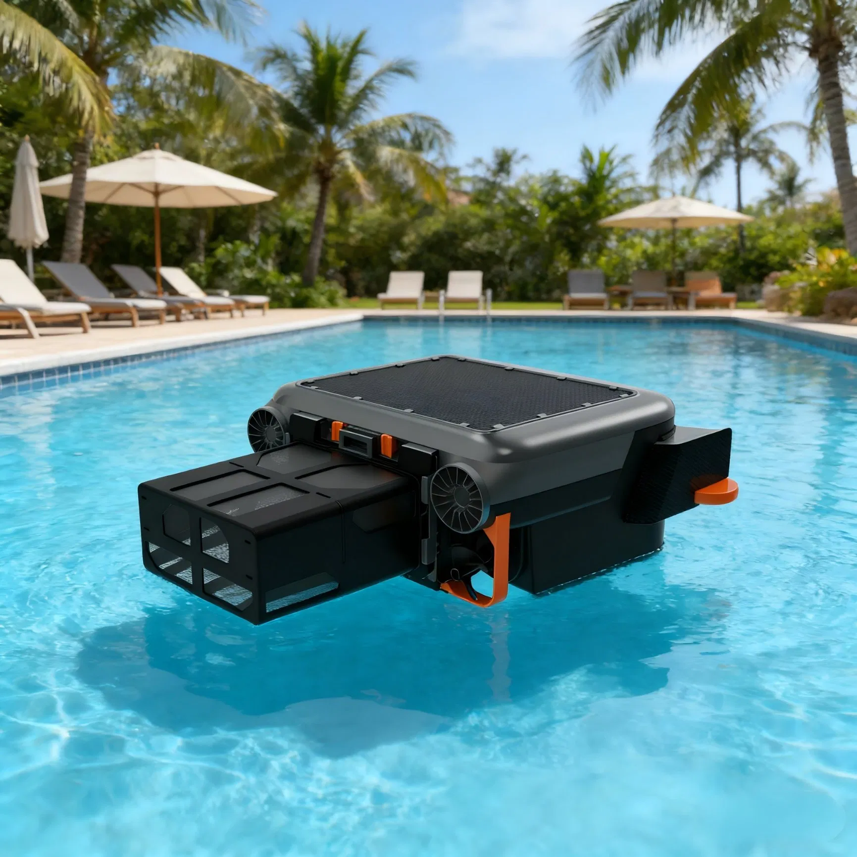 Solar Powered Automatic Pool Skimmer Robot for Surface Leaves Debris Cleaning
