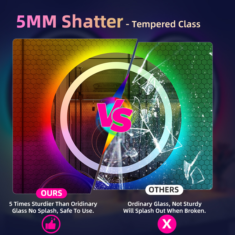 Customizable Color Temperature Adjustment Modern Round Wall Mounted Smart Mirror with LED Light