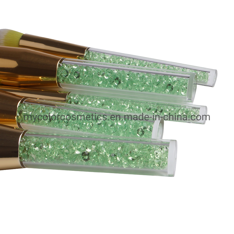 Acrylic Stone Handle Makeup Brush Set 5PCS Blue Angled Foundation Blush Brush Cosmetics Beauty Tool