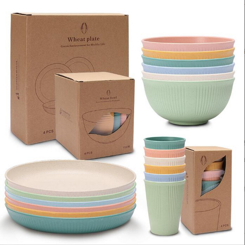 Wheat Straw Bowl Cup Plate Household Meal Vertical Grain Dinner Plate