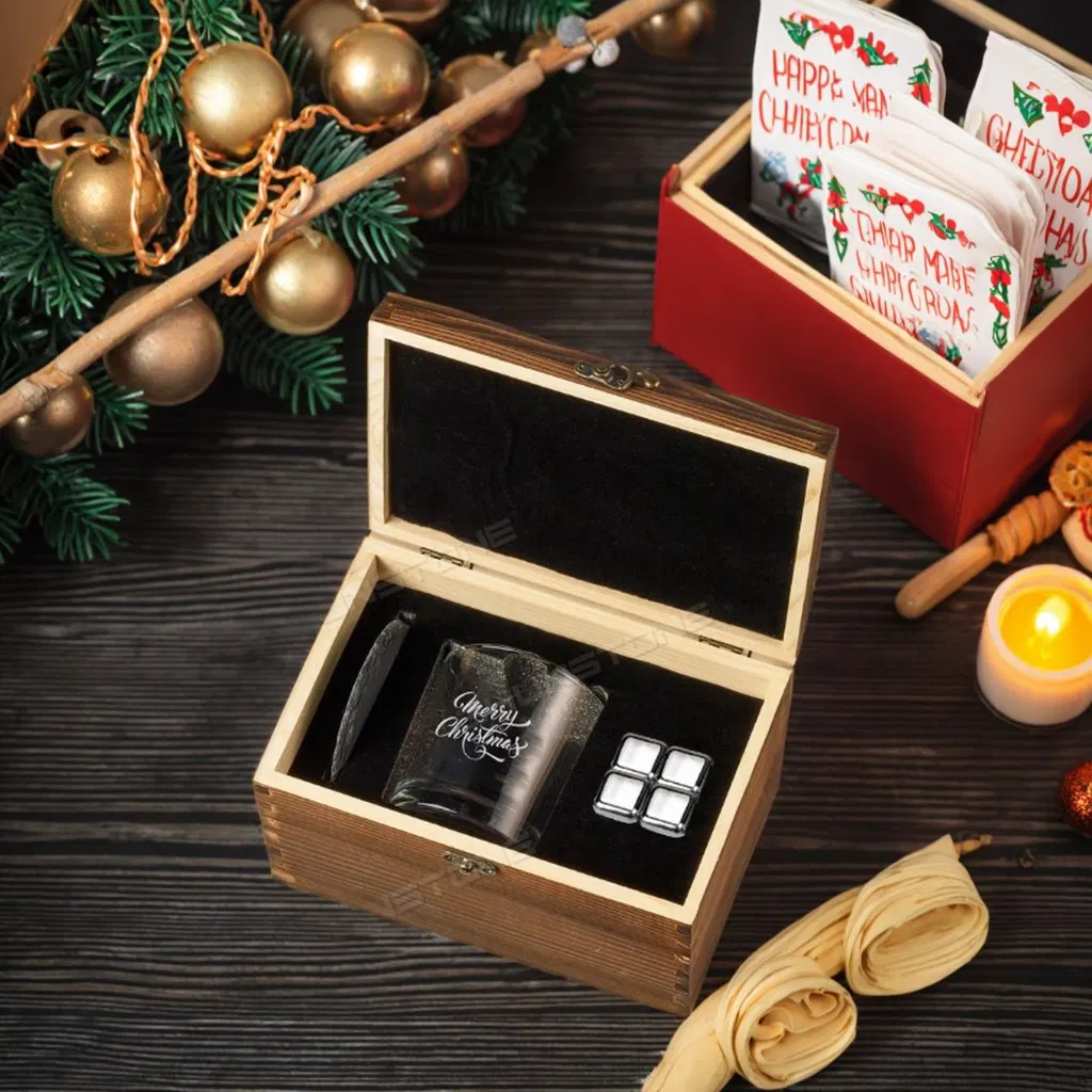 Crystal Round Whiskey Glass with Stainless Steel Whiskey Stones Christmas Gift Set
