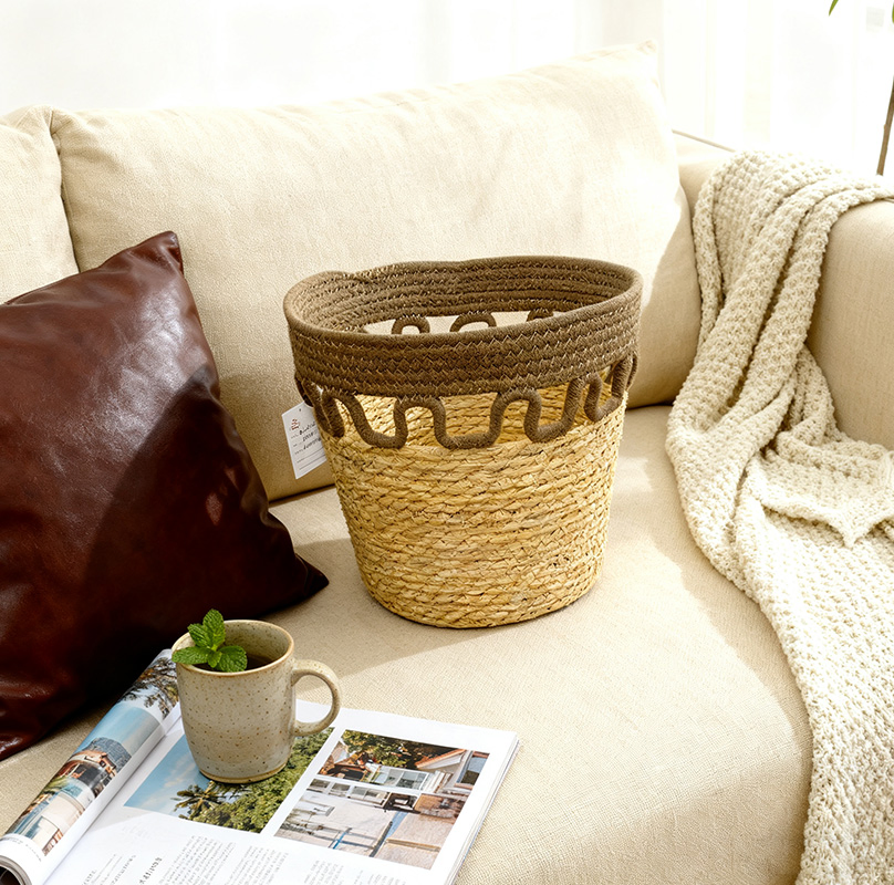 Multi-Functional Deep Brown Woven Round Cotton Rope Bin Storage Basket for Toys & Clothes Home Use