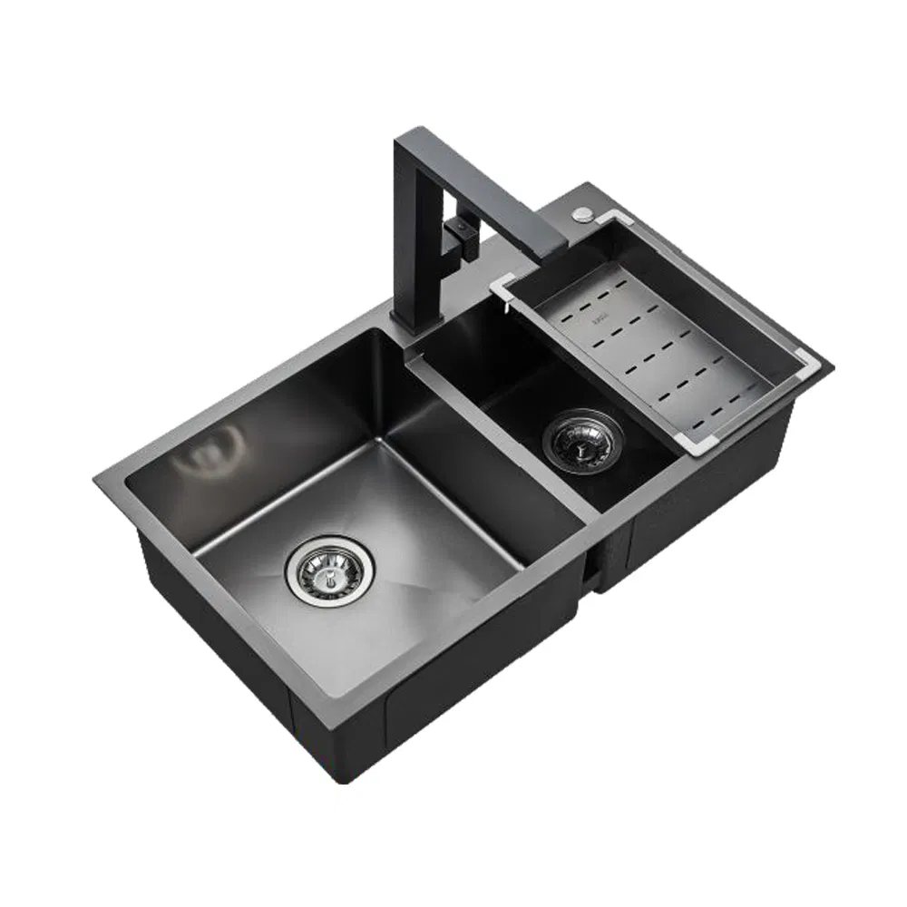 Matte Black Double Bowl Kitchen Sinks Stainless Steel