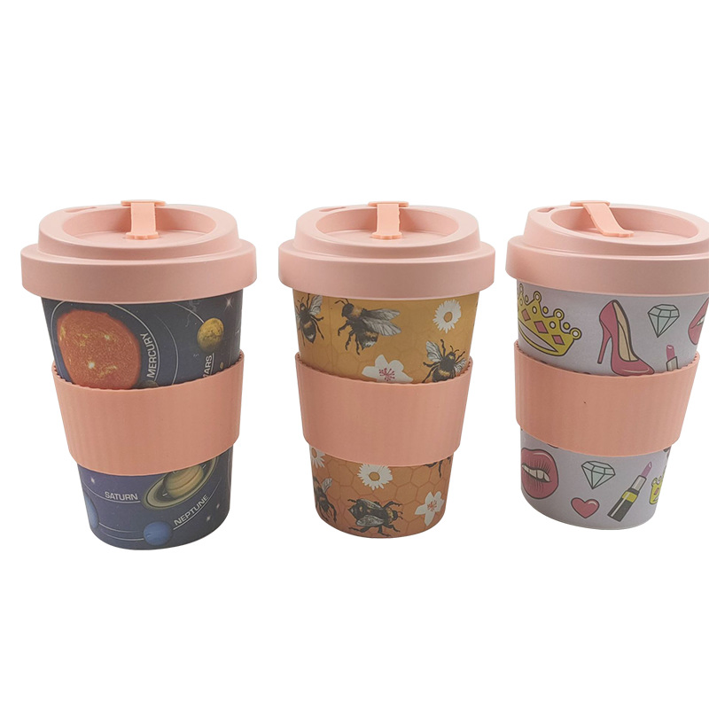 Ins Style Planet Universe Coffee Grounds Cup Cute Funny Biodegradable to-Go Cup Printed Bamboo Fiber Coffee Cups