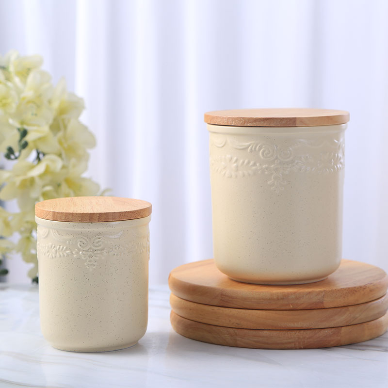 Wholesale Kitchen Tea Coffee Sugar Ceramic Storage Jars Canisters with Wooden Lids