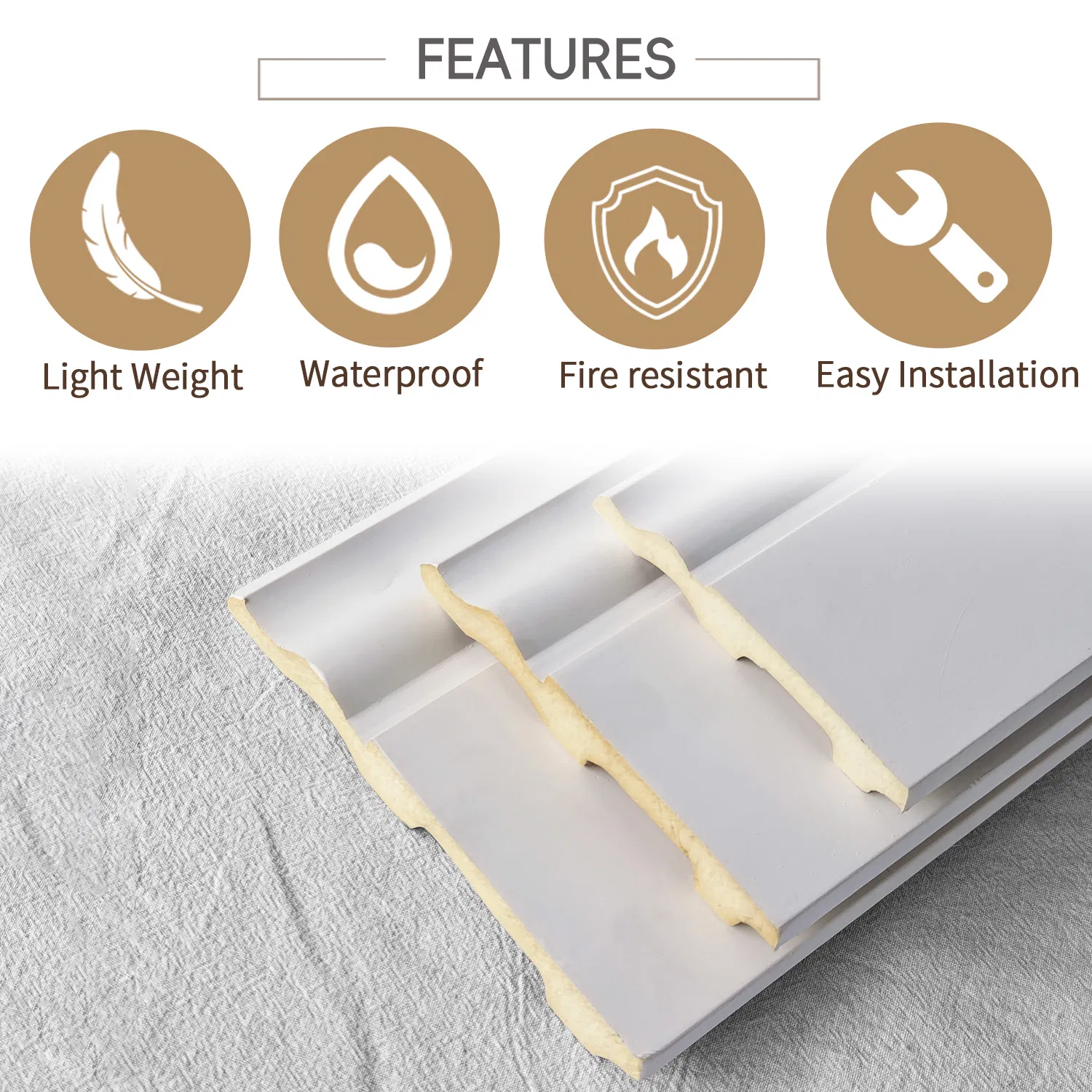 Auuan Lightweight PU Skirting Architrave PVC Skirting Board MDF Skirtings