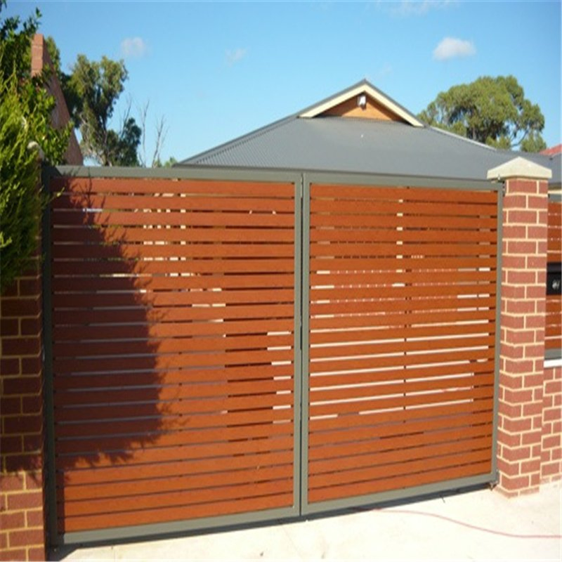 Steel Grain Privacy Aluminum Slat Fence Double Swing Gate Garden Fencing
