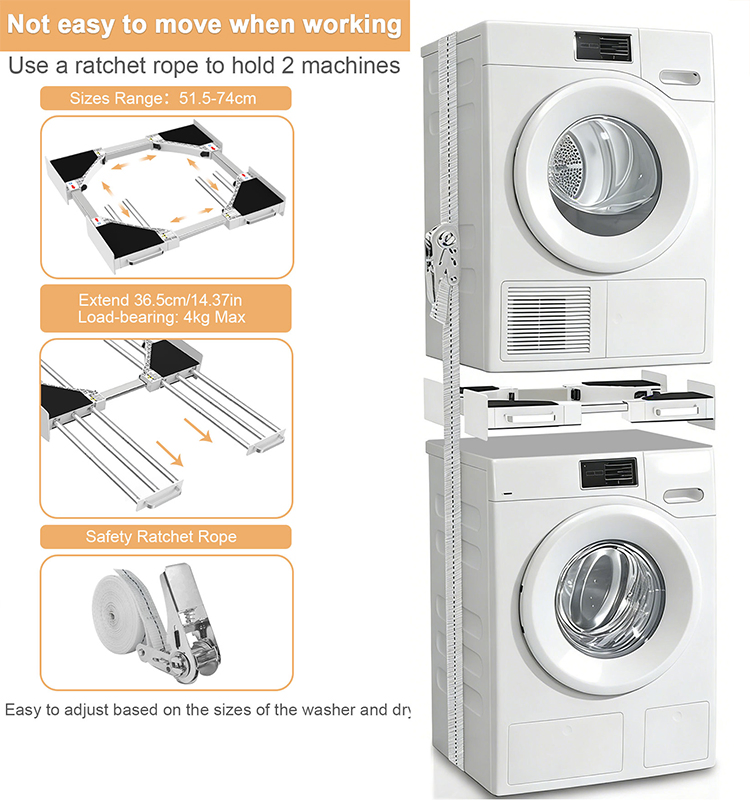 Ventilated Washing Machine and Dryer Connecting Frame with Center Rack for Air Drying