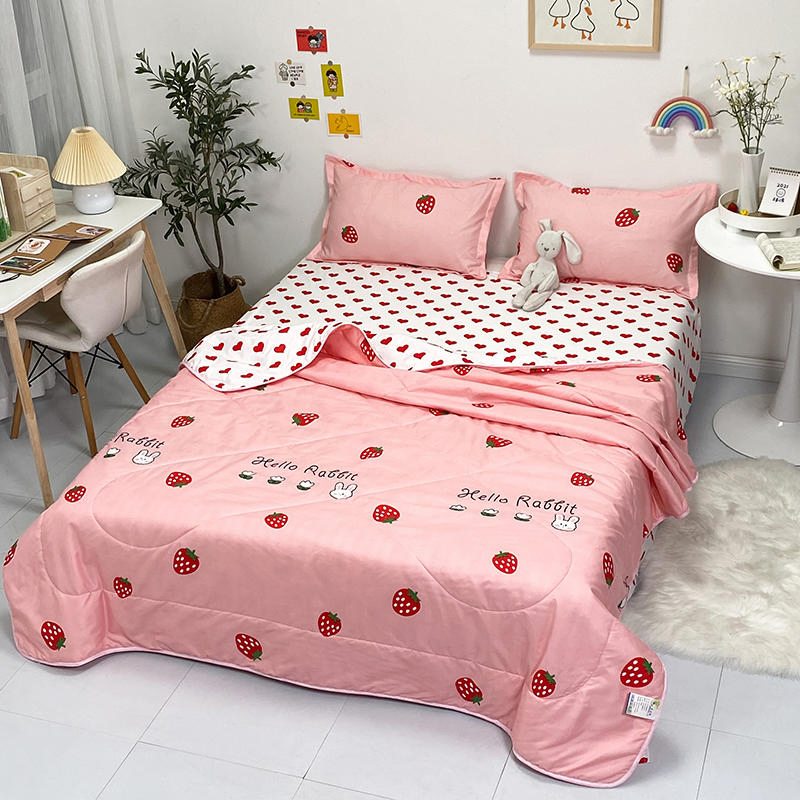 Home Collection Decorative Bed Single Pink Strawberry Heart Summer Bedspread