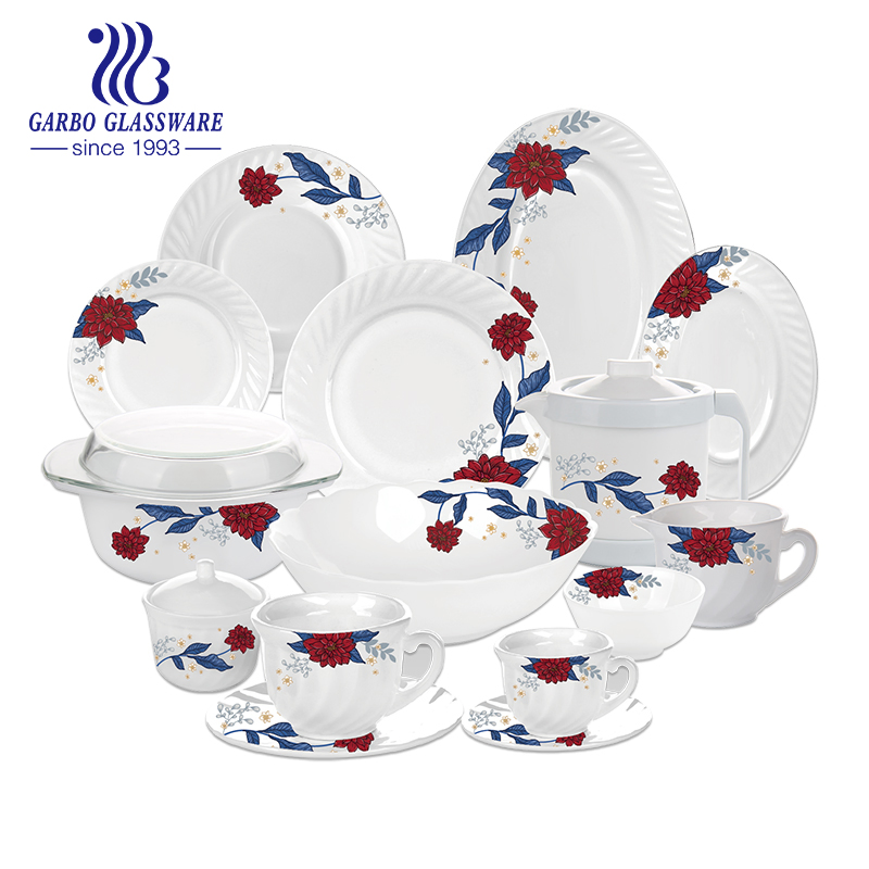 Promotion White Opal Glassware 58PCS Set Heat Resistant Opal Glass Dinner Set Flatware Tableware Set