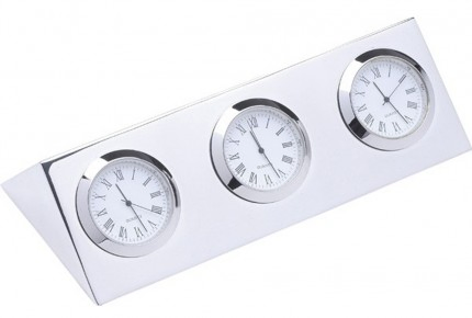 Corporate Gift - Silver Plated 2or 3 Zone Quartz Desk Clock